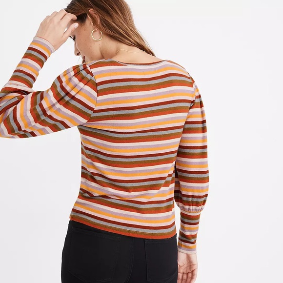 Madewell Puff sleeves Scoop Neck striped Top - Picture 2 of 10